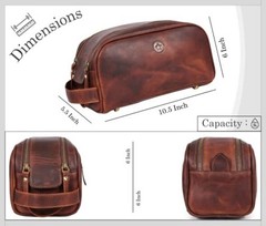 Leather Toiletry Bag for Men | Grooming Travel Kit | With Waterproof Dark Brown