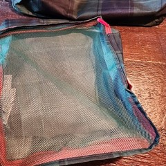 Set of 3 American Eagle Packing Cubes Green Plaid w/Red Mesh Zip Travel