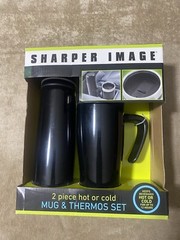 BLACK SHARPER IMAGE 2 PIECE THERMAL MUG & THERMOS SET