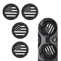 Icyfond 4 Pack Car Cup Holder Coasters, American Flag Insert Coaster, Black