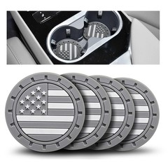 Car Cup Holder Coasters 4 Pack – American Flag 2.75 Inch inches, Gray