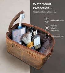 Travel Dopp Kit Leather Toiletry Bag for Men & Women – Waterproof, TSA Approved,