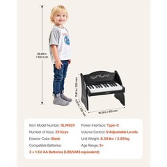 Kids Piano Keyboard, 25 Keys Wooden Digital Piano for Kids, Mini Music Education