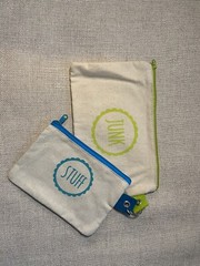 2 Small Canvas Bag Travel Pouch (Blue And Lime Green) Zip Closure