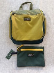 LL BEAN Hanging Toiletry Bag & Utility Zip Pouch Set Classic Green Colorblock