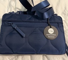 Samantha Brown To-Go RFID Blocking Quilted Travel Wallet Crossbody, Navy NWT