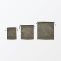MUJI Polyester Mesh Drawstring Bag, Double Type, Khaki, L (34 x 37 x 14 cm), 844