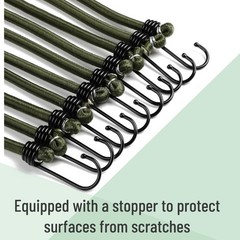 UNCO- Bungee Cords with Hooks, 12 inch, 10 Pack, 12&Prime;, Green
