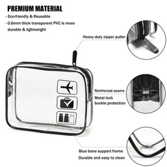 3 Pack Clear Travel Toiletry Bags Quart Size Makeup Cosmetic Organizer Black