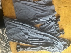 Women’s L dark Gray Kimono Pajama Set Cotton Knit Long Sleeve V-Neck Ruffle