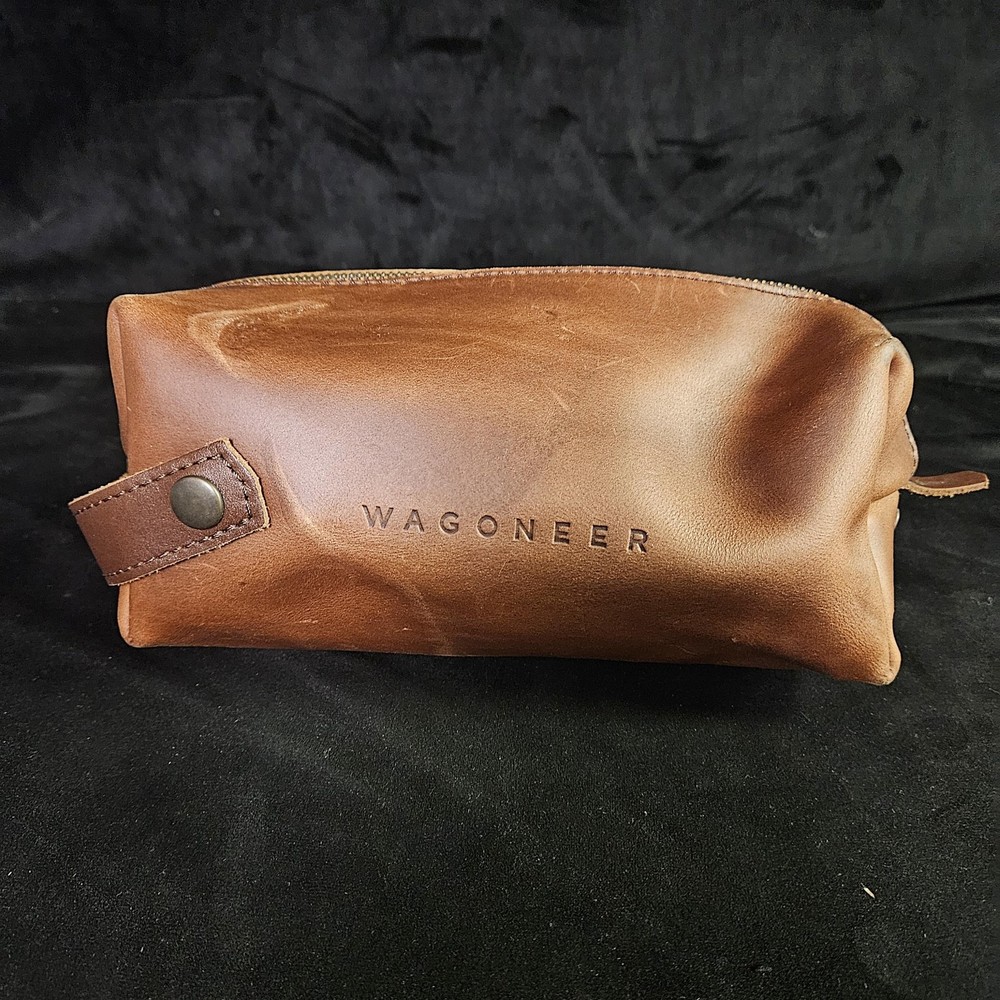 Rustico Wagoneer Brown Leather Toiletry Bag Dopp Kit Travel Zip Case Unisex