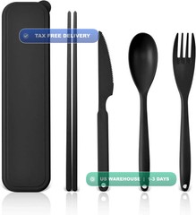 Large Reusable Travel Utensils Set with Case, Plastic Set for Adults Travel Picn