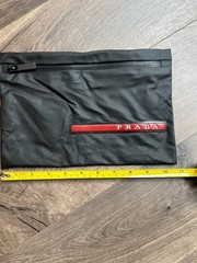 Prada Toiletry Bag Travel Wash Case Black Red Stripe Logo Zip