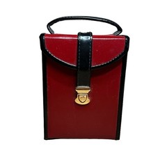 DePalma Enterprises Faux Leather Red Black Trim Foldover Jewelry Travel Case EUC