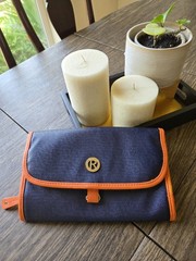 Kenneth Cole Reaction Hanging Toiletry Bag Navy Blue Orange Trim