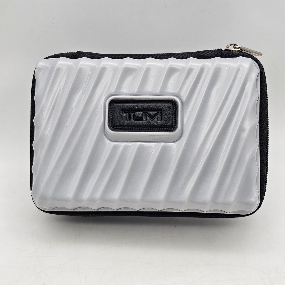 Tumi For Delta Silver Gray Hard Shell Cosmetic Toiletries Zip Travel Case