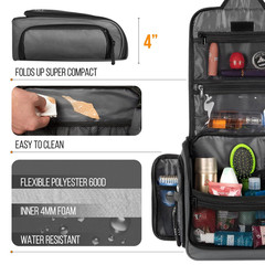 Travel Toiletry Bag for Men and Women – (10.6”x10.6”x3.2”) Large Hanging Toiletr
