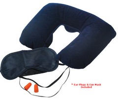 3pc Travel Sleep Set Neck Pillow Eye Mask Ear Plugs Camping Boating Car Plane