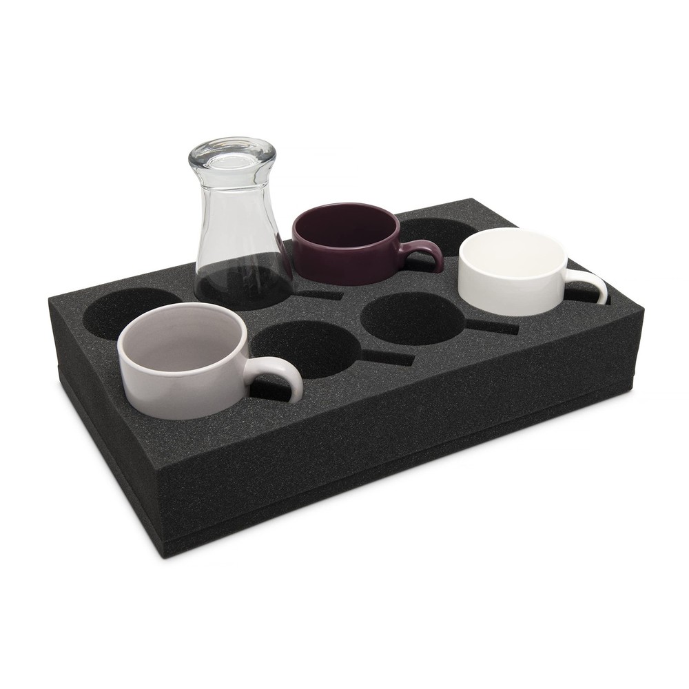 HAWETICO Foam Cup & Glass Holder – Grey Sponge Tray, 8-Slot Medium, Dark Gray