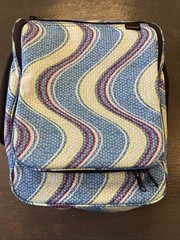 LL BEAN Personal Organizer Toiletry Bag Large Blue Green Wave Pattern Travel EUC