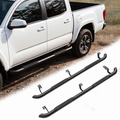 2PCS 4 Inch Running Boards Side Steps Oval Straight Carbon Steel Black Powder