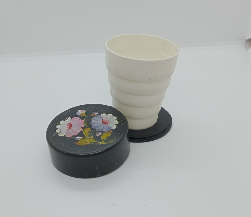 Folding Glass USSR Vintage Plastic Glass Travel Glass Painting Ukrainian Soviet