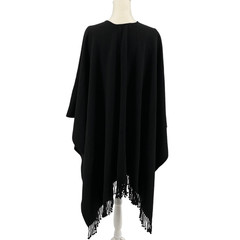 Mer Sea Classic Travel Wrap Womens One Size Ink Black Knit Poncho Fringed Trim