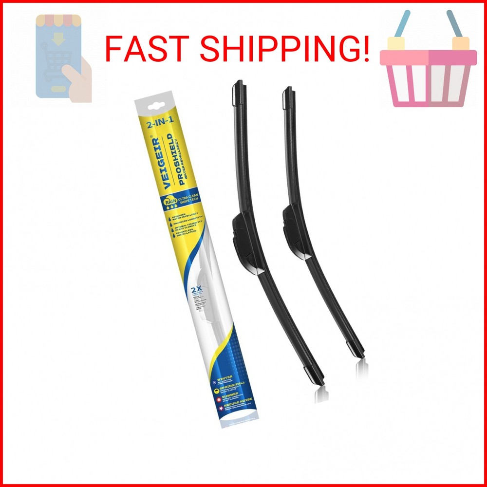 VEIGEIR 24 Inch + 24 Inch Windshield Wiper Blades 2 Pack, Front J/U Hook Replace