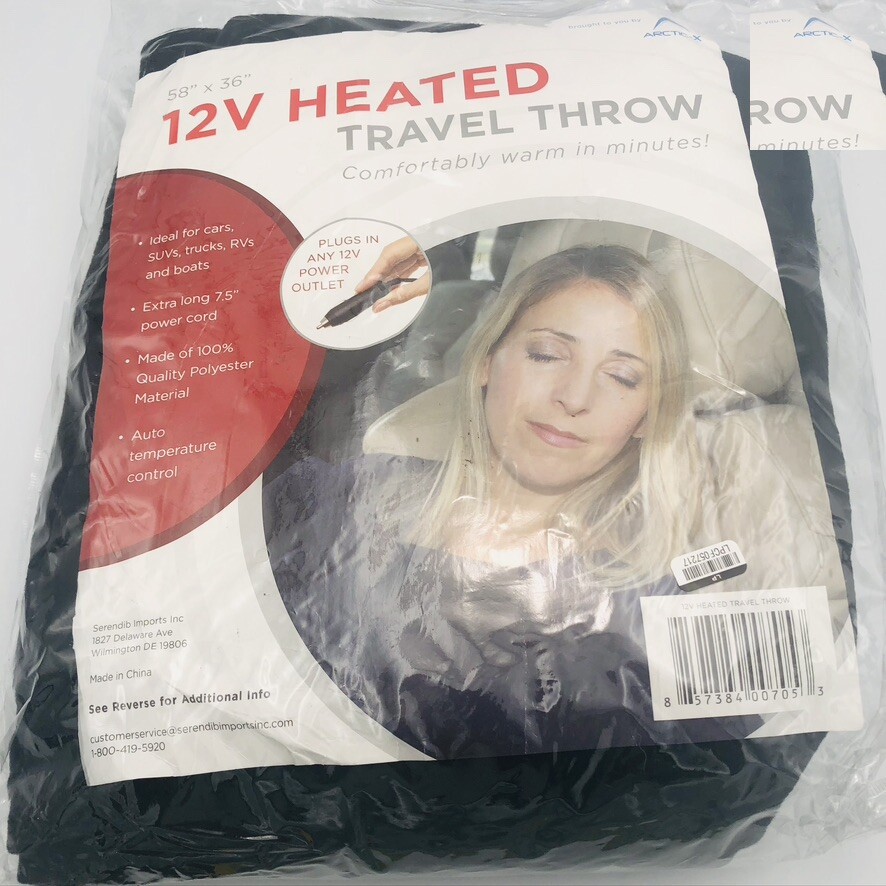 Arctic-X 12V Heated Travel Throw Black 58&Prime;X36&Prime;