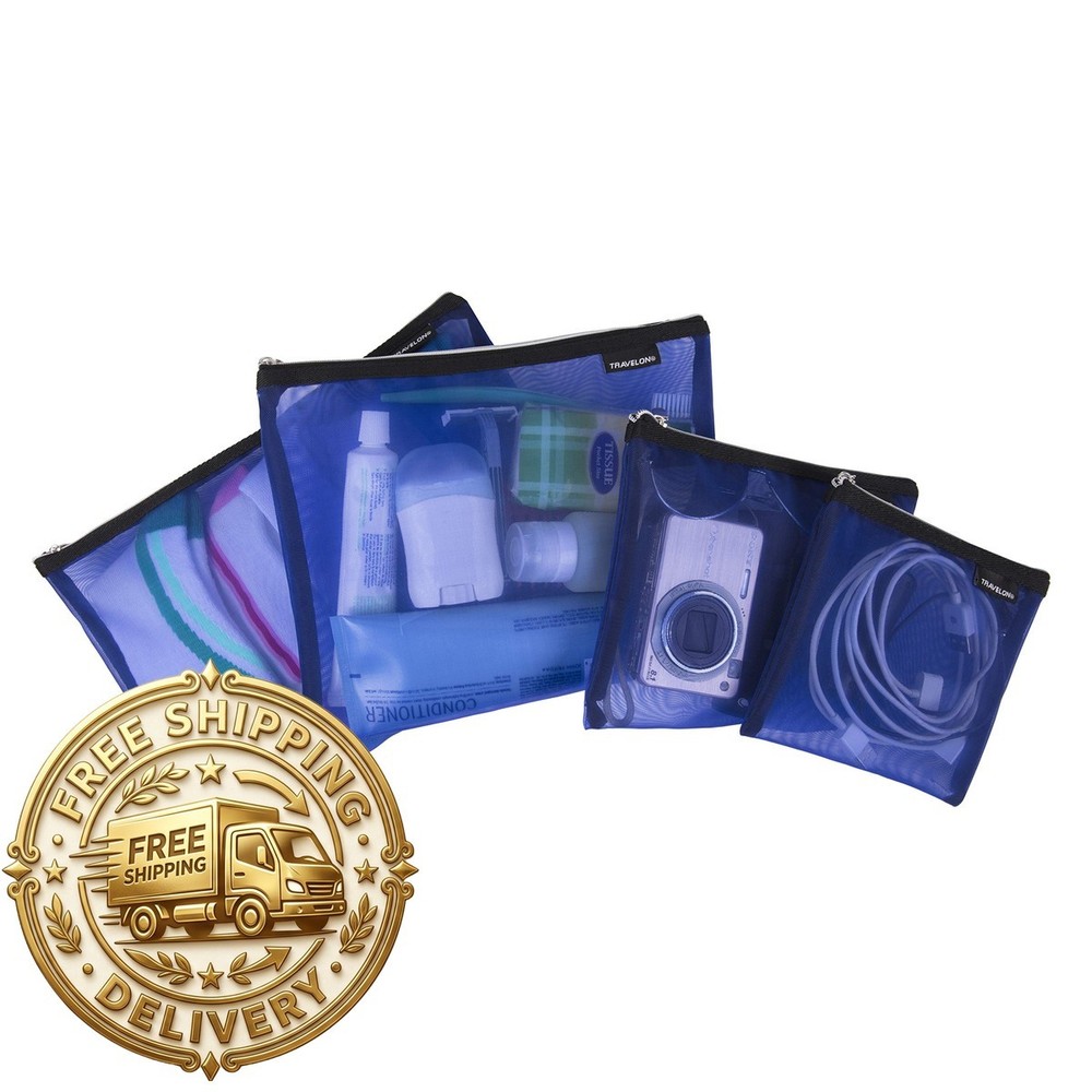 Travelon Set Of 4 Mesh Pouches Blue 9.5 X 12.75 X 0.5 13435-330