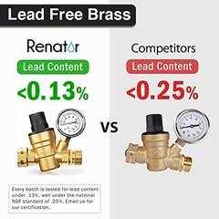RV Water Pressure Regulator for RV Camper. Brass Lead-free Adjustable Water