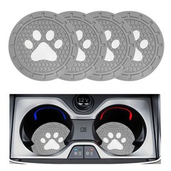 XJVSS 4 PCS Car Cup Holder Coaster, 2.7 Inch Anti-Slip Paw Print Insert Gray
