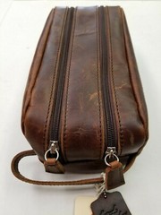 Osgoode Marley Distressed Leather Double Zip Travel Toiletry Shave Kit 2017