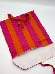 Have A Nice Soap Storage Pouch Orange Pink Striped Cotton Travel Bag 10” x 10”
