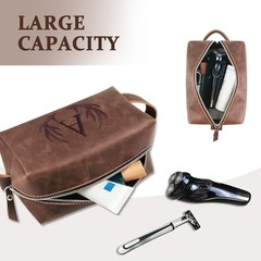 Personalized Toiletry Bag for Men Engraved Initial Cool Gifts for Dark Brown A