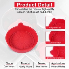 SINGARO Car Cup Holder, 4-Pack Silicone Coasters, Universal Flower Red