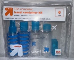 TSA Compliant 6pcs Travel Container Kit, Blue: 1 Qt Pouch, 4 Bottle & 1 TB Cover
