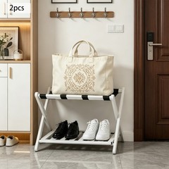 2pcs Wooden Luggage Rack Double Tier Foldable Suitcase Stand White Hotel Bedroom