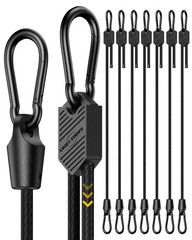 8 Pcs 48 Inch Adjustable Carabiner Bungee Cords with Hooks, Easy 48&Prime;, Black