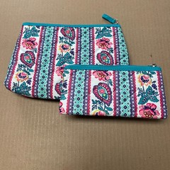 Quilted Women&rsquo;s Toiletry Travel Bag Zippered Paisley Flowers Blue Duo