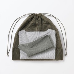 MUJI Polyester Mesh Drawstring Bag, Double Type, Khaki, L (34 x 37 x 14 cm), 844