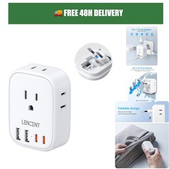 Travel Adapter US to Europe LENCENT 4 Outlets 4 USB Foldable Type C