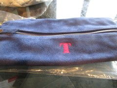 Pottery Barn suede travel pouch cobalt blue monogrammed T New wo tag