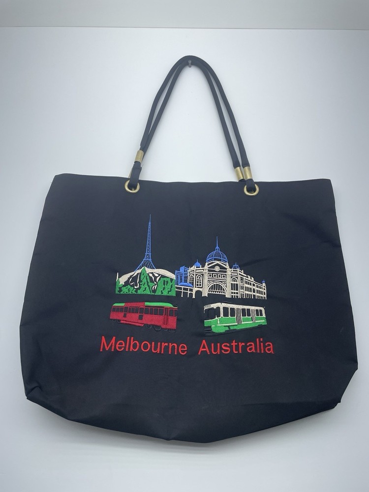 Melbourne Australia Embroidered Reusable Shopping Tote Bag