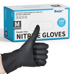 Borje Nitrile Gloves Medium, 100 Count Disposable Gloves, Black