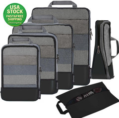 Compression Packing Cubes Set 6 Black Half Mesh Travel Organizers