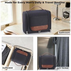 Large Hanging Toiletry Bag for Men, Travel Bathroom Bag with Hook, Black