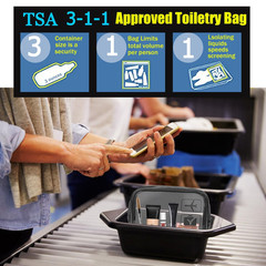 3 Pack Clear Travel Toiletry Bags Quart Size Makeup Cosmetic Organizer Black