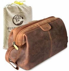 Travel Dopp Kit Leather Toiletry Bag for Men & Women – Waterproof, TSA Approved,
