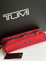 Tumi Red Black Travel Accessory Zipper Small Cord Pouch Bag